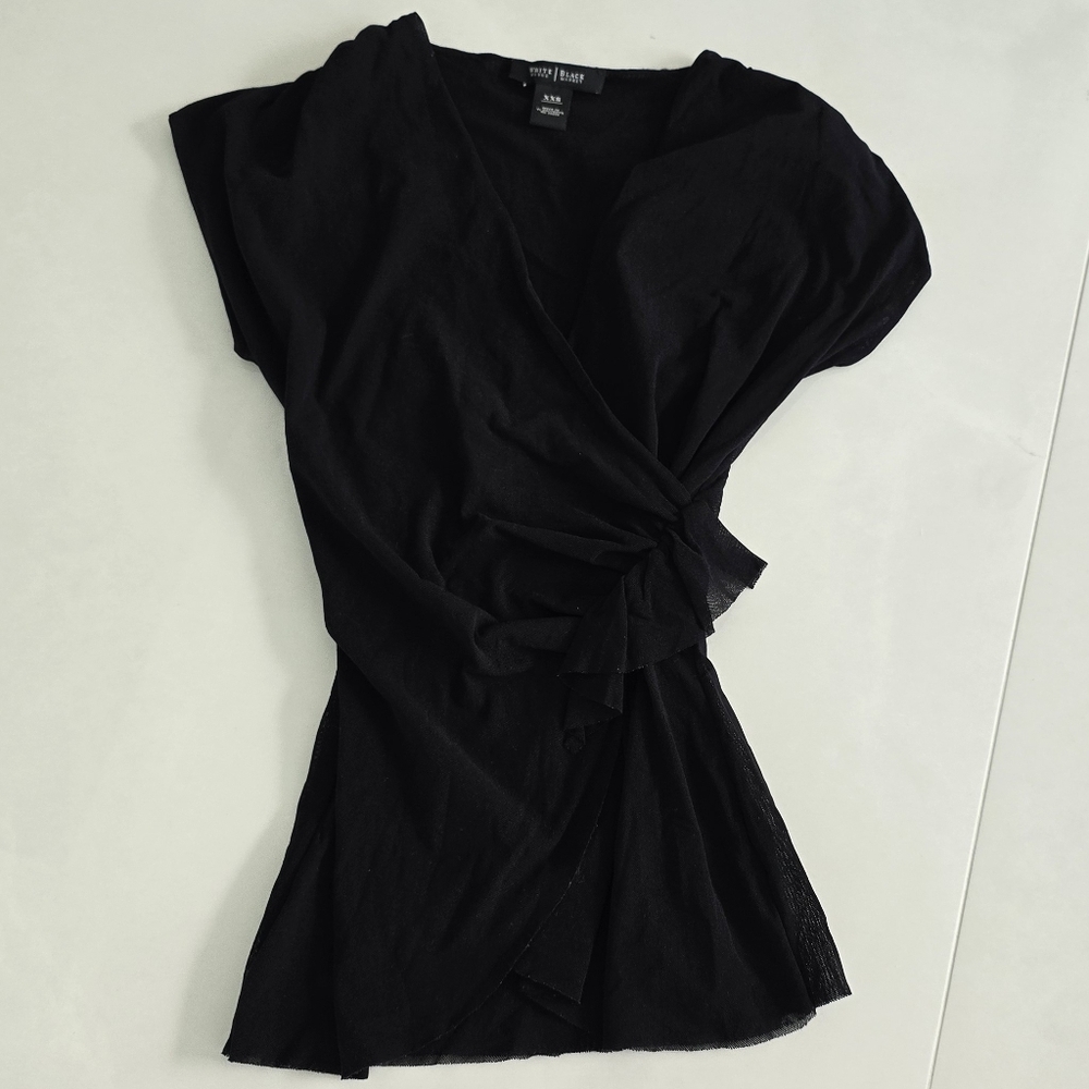 WHBM Fitted Black Wrap Blouse - XXS